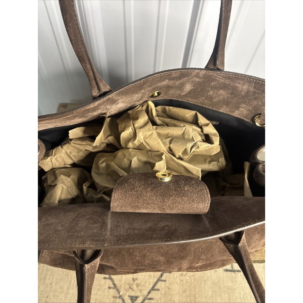 Claudia Firenze Dark Chocolate Suede Bag Tote Italian Leather-No Crossbody Strap - Picture 8 of 13